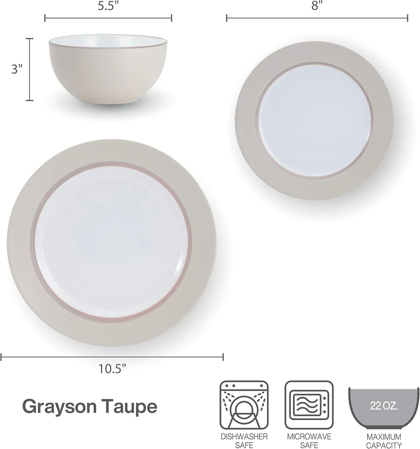 Pfaltzgraff Grayson Taupe 12 Piece Dinnerware Set, Service for 4