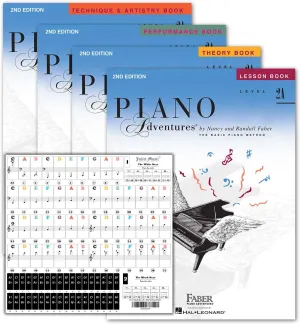 Piano Adventures Level 2A Learning Library Set By Nancy Faber - Lesson, Theory, Performance, Technique & Artistry Books & Juliet Music Piano Keys 88/61/54/49 Full Set Removable Sticker