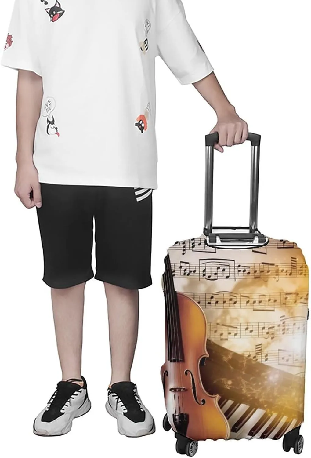 Piano Violin Music Notes Luggage Cover Simple And Generous Suitcase Dust Cover Washable, Scratch Resistant for 19-32 Inch Suitcase S