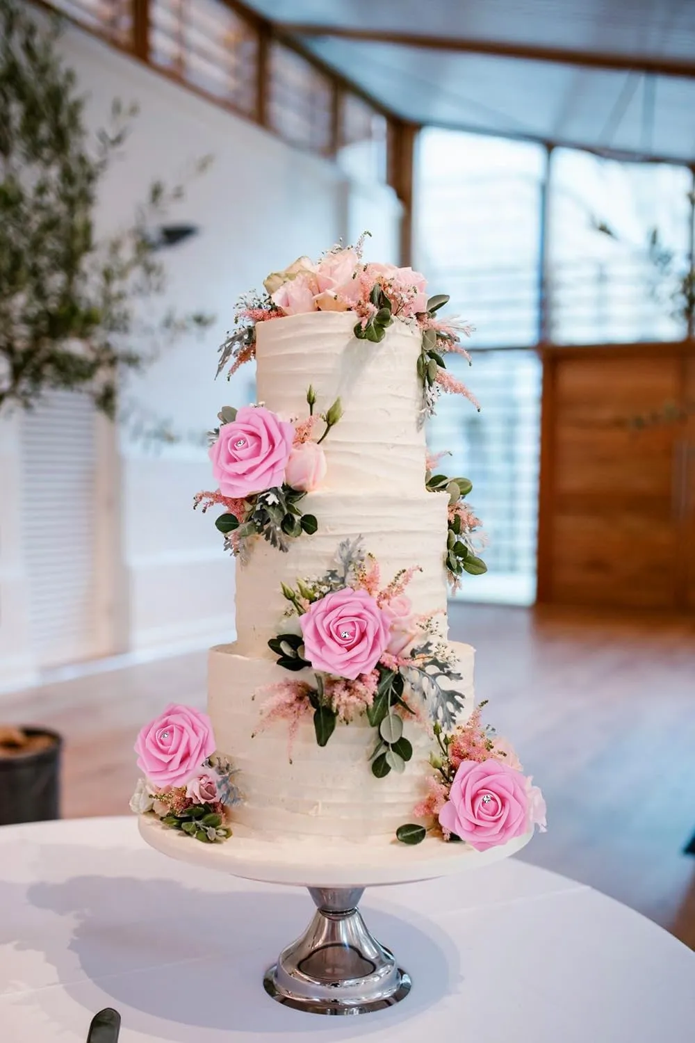 Pink Roses with Crystal 50PCS Artificial Roses with Stems2.95 Realistic Fake Roses Pink Foam Flowers for DIY Craft Corsage Wedding Bridal Shower Centerpieces Table Decor (Pink)