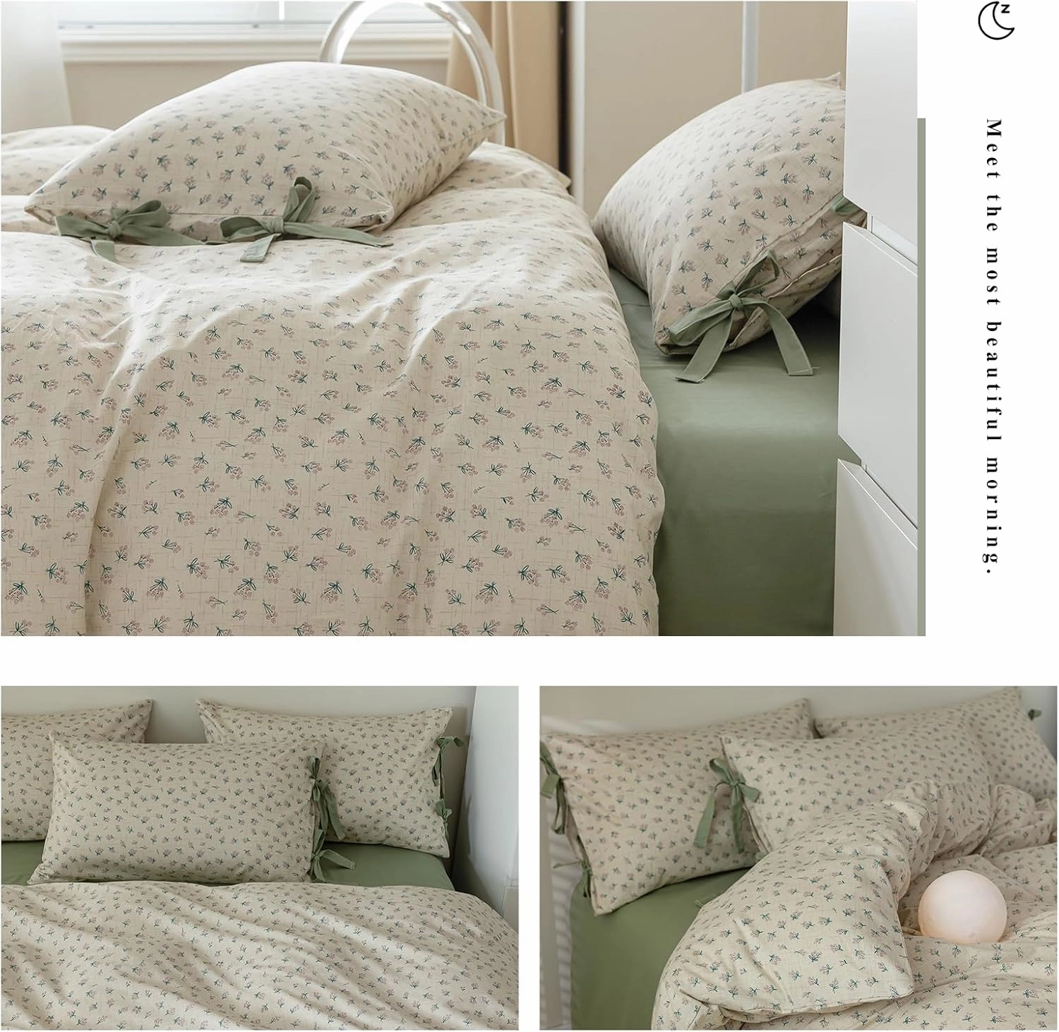 Pink Floral Duvet Cover Queen Coquette Bedding Set Queen Vintage Aesthetic Flower Cute Girls Duvet Cover Set with 2 Green Bowknot Pillow Shams Soft Cotton Shabby Chic Cream Comforter Cover