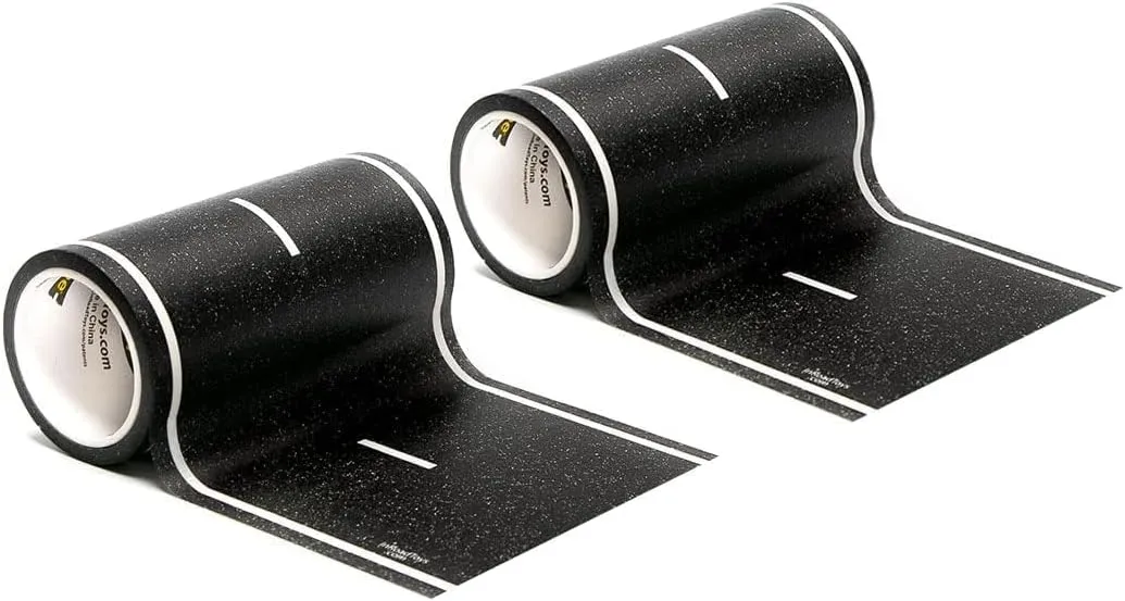 PlayTape Road Tape for Toy Cars - Sticks to Flat Surfaces; No Residue; 2-Pack of 30 ft. x 4 in. Asphalt Road