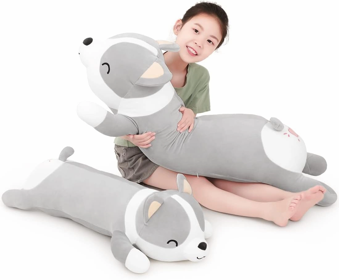 Plush Long Corgi Toy Cute Soft Stuffed Animal Corgi Doll Kids Plush Toy Pillow Gift for Kids and Girls(Gray, 80cm/31.4in)