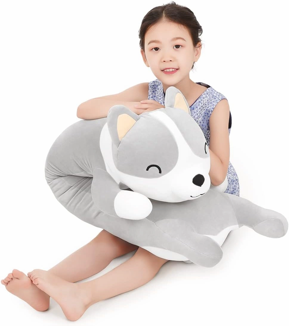 Plush Long Corgi Toy Cute Soft Stuffed Animal Corgi Doll Kids Plush Toy Pillow Gift for Kids and Girls(Gray, 80cm/31.4in)