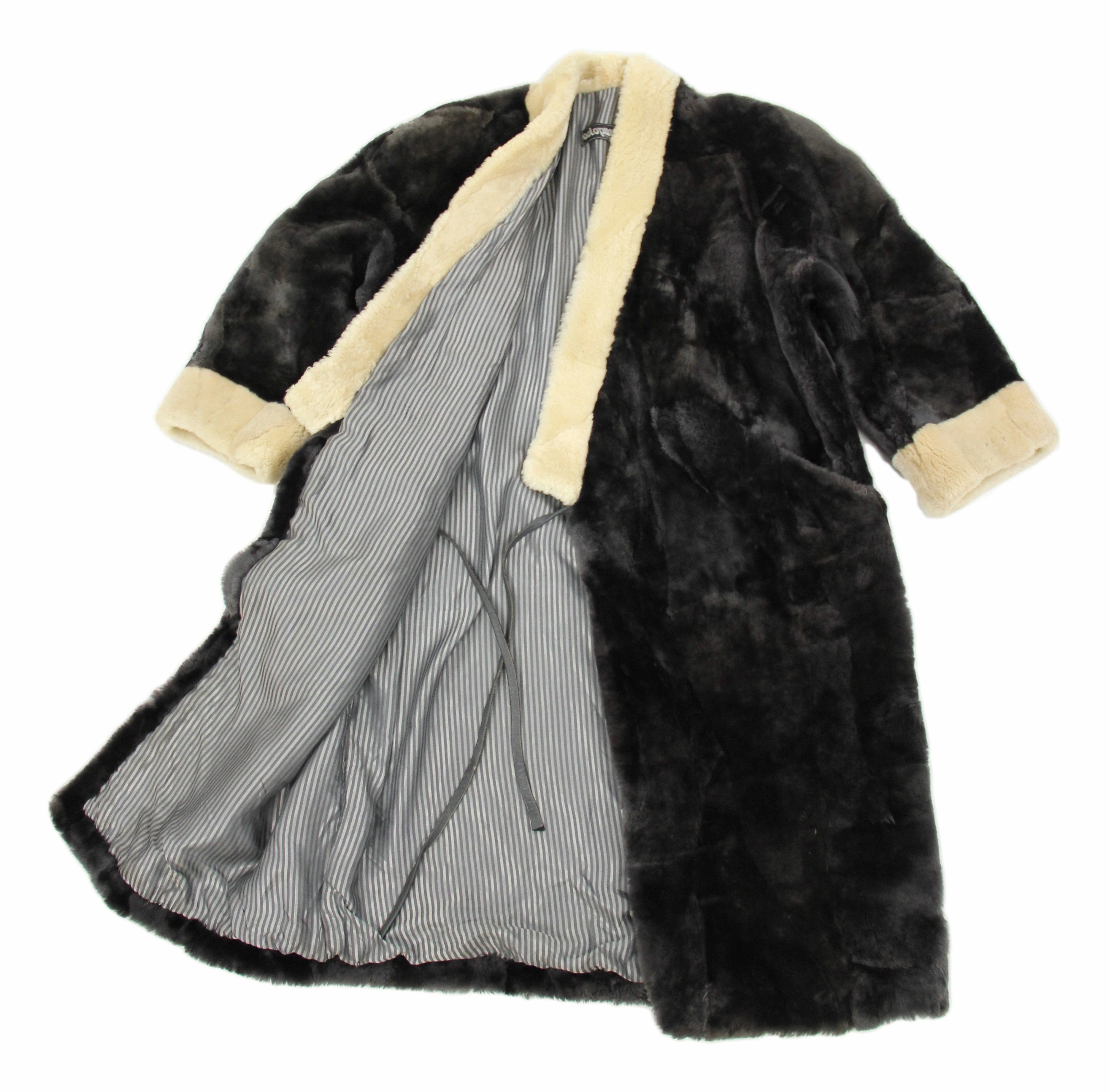 Plush Mouton Shearling Patchwork Kimono Coat, Size L