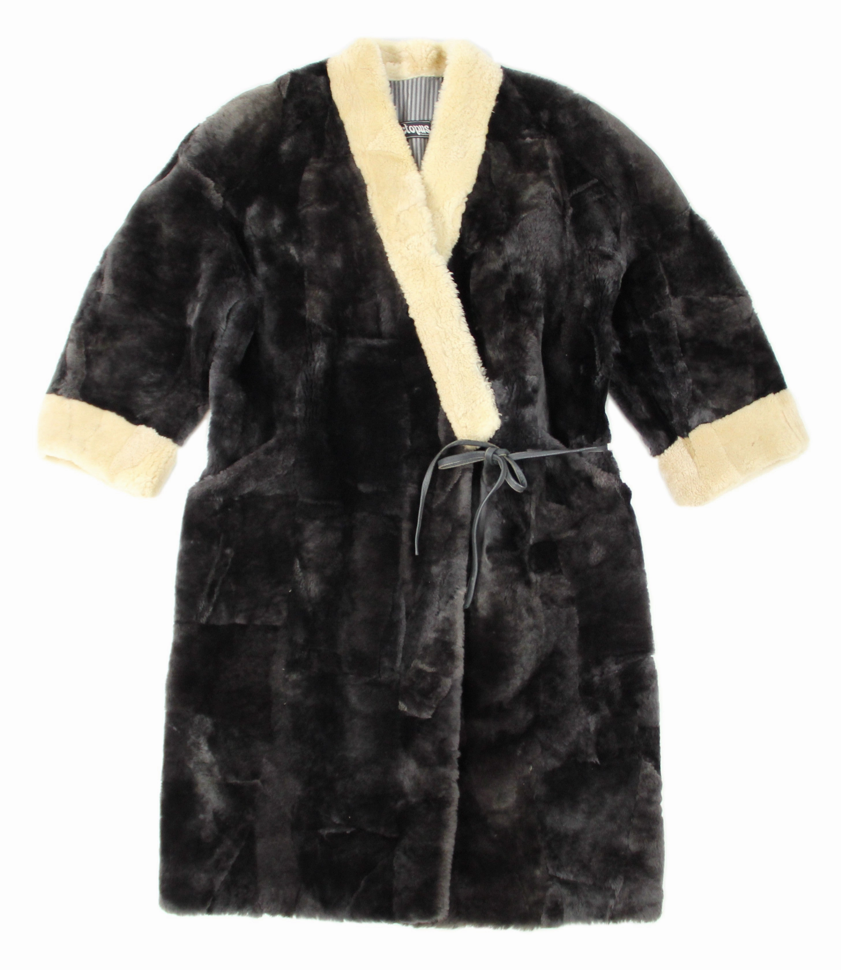 Plush Mouton Shearling Patchwork Kimono Coat, Size L