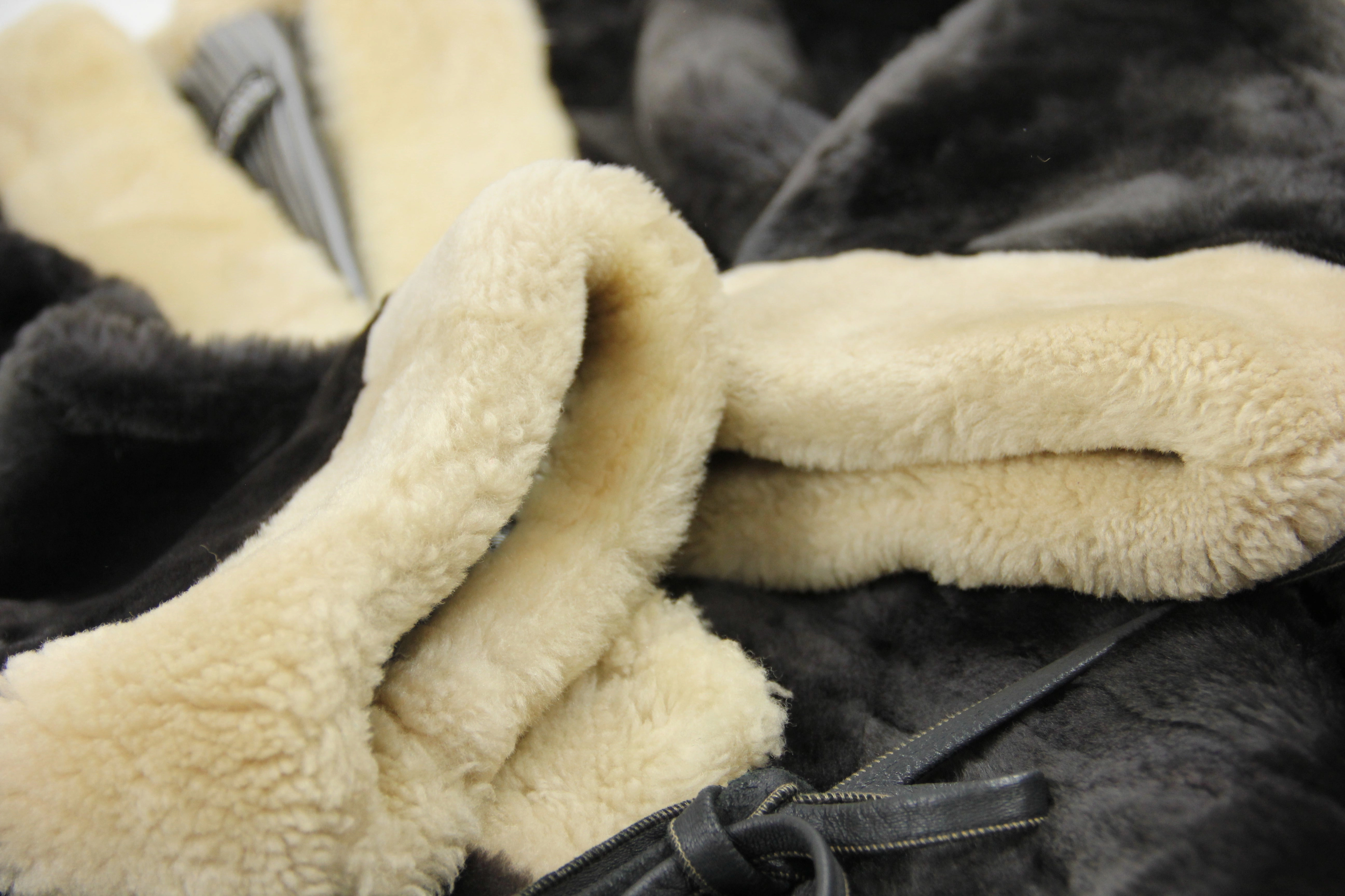 Plush Mouton Shearling Patchwork Kimono Coat, Size L