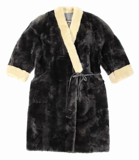 Plush Mouton Shearling Patchwork Kimono Coat, Size L