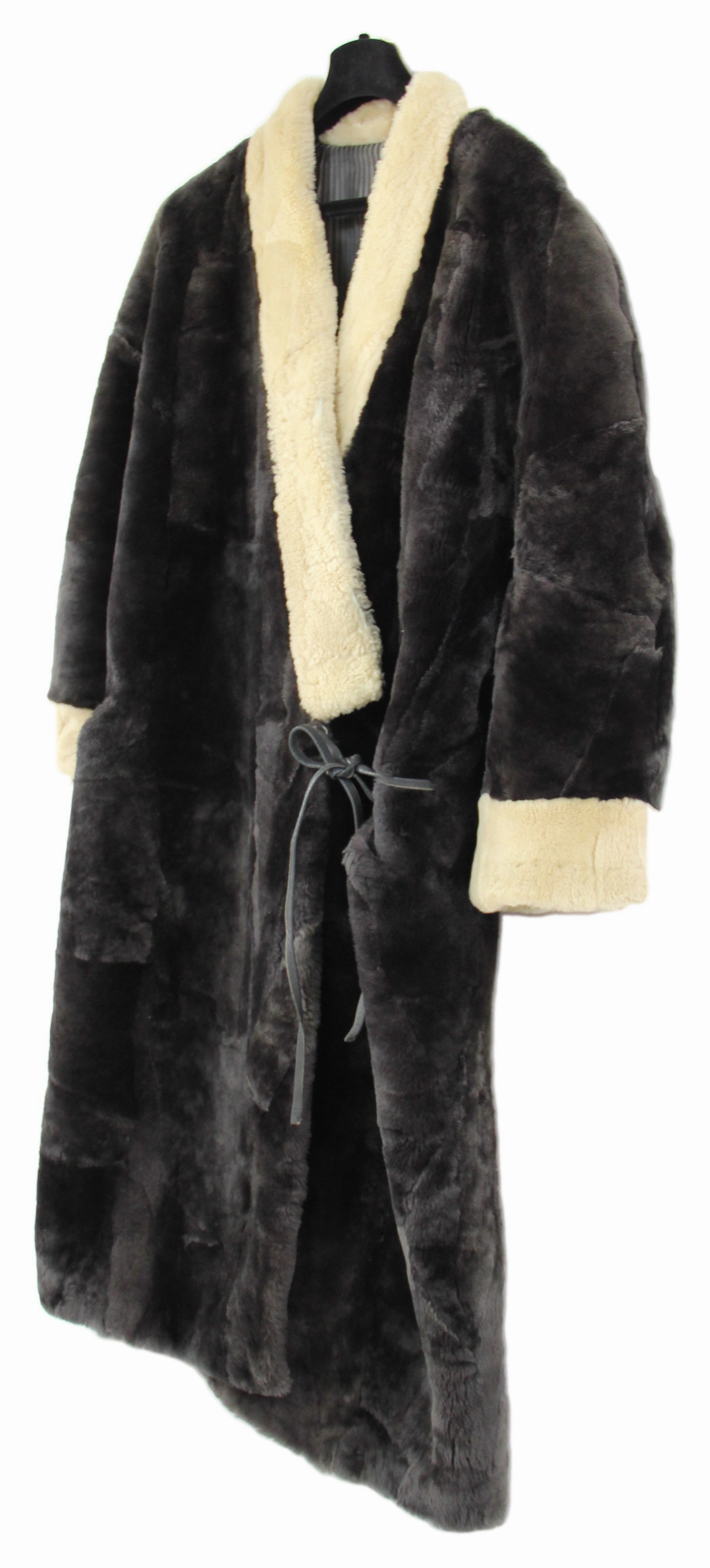 Plush Mouton Shearling Patchwork Kimono Coat, Size L