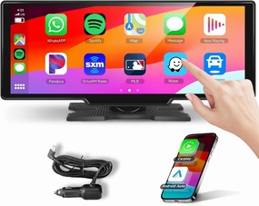 Podofo 10.26inch Wireless Carplay Screen for Car,Wireless Carplay Android Auto,1080P IPS Touch Screen 2 Bluetooth/Hands-Free/GPS/FM/Aux/TF Card/MirrorLink Support Backup Camera,