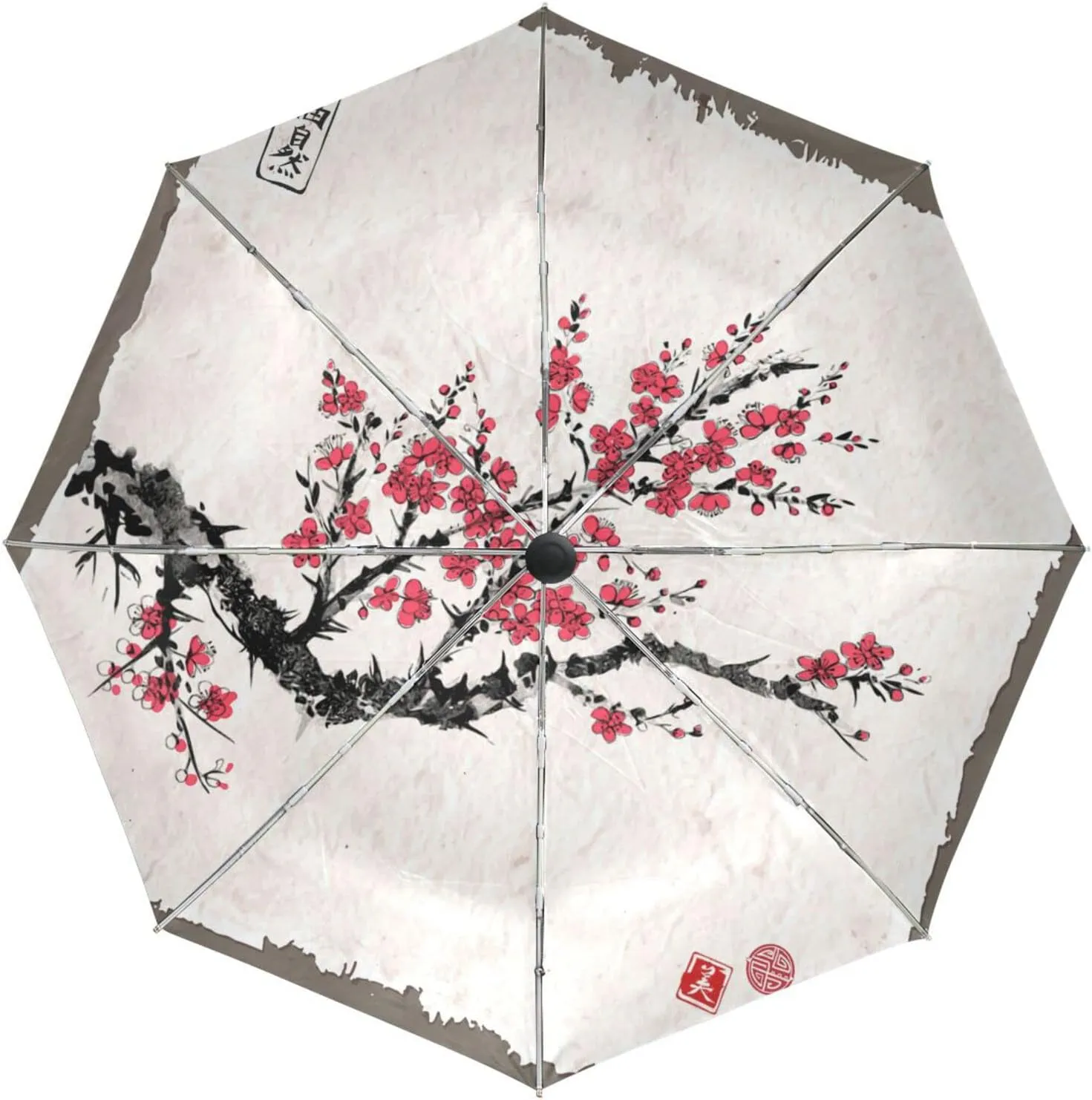 Poeticcity Automatic Folding UPF 50  Anti-UV Rain Umbrella, Auto Open/Close 3 Folds Sun Parasol Canopy Windproof Compact Travel Umbrella