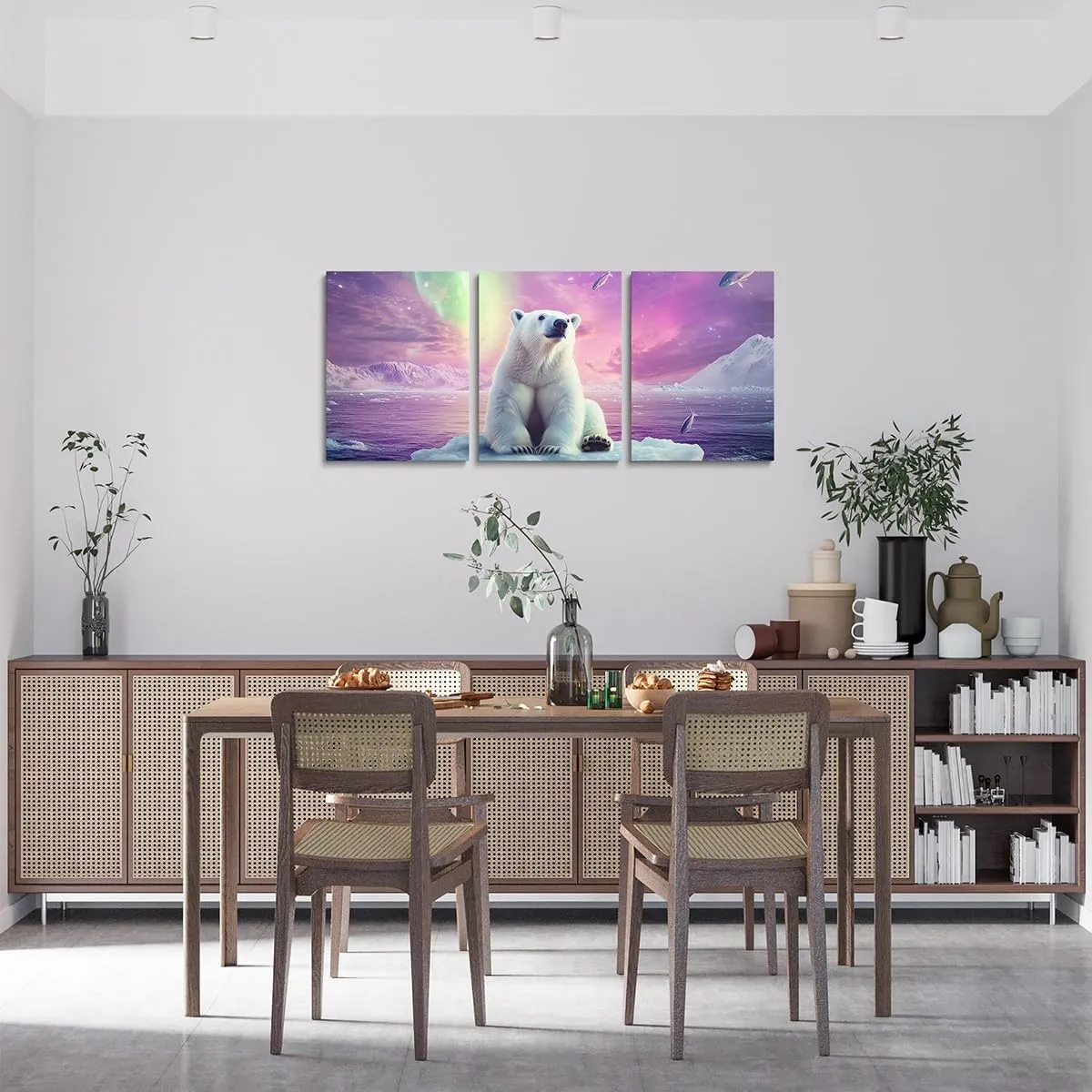 Polar Bear Canvas Wall Art Set of 3,Arctic Scenery Canvas Wall Decor Home Artwork,Arctic Glacier Wall Hanging for Kids Boys Game Room Playroom Decor