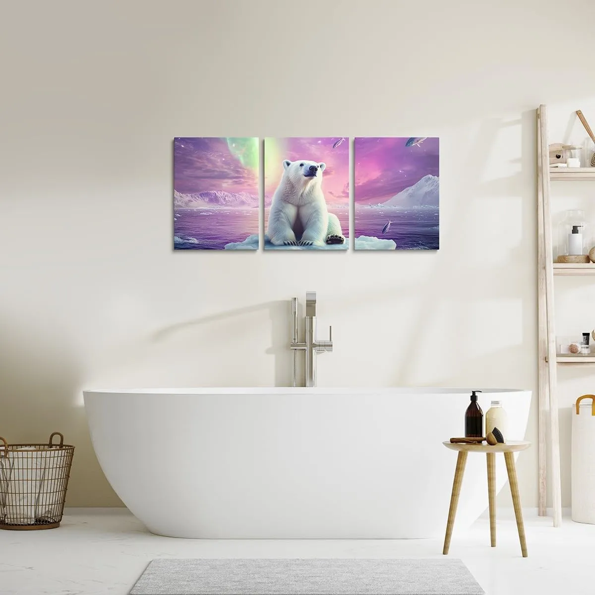 Polar Bear Canvas Wall Art Set of 3,Arctic Scenery Canvas Wall Decor Home Artwork,Arctic Glacier Wall Hanging for Kids Boys Game Room Playroom Decor