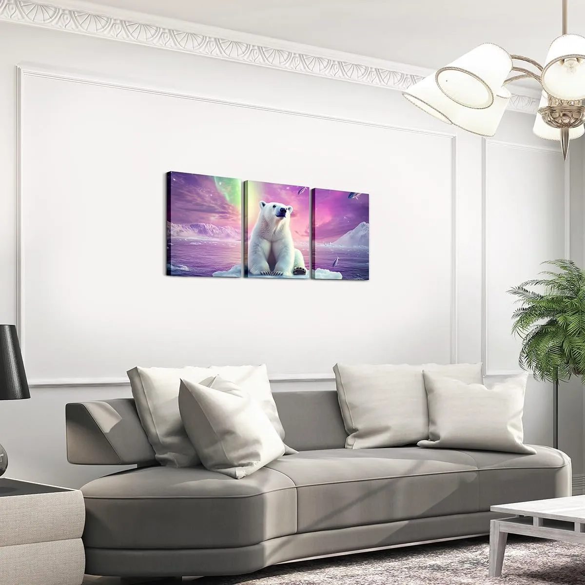 Polar Bear Canvas Wall Art Set of 3,Arctic Scenery Canvas Wall Decor Home Artwork,Arctic Glacier Wall Hanging for Kids Boys Game Room Playroom Decor