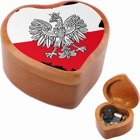 Polish Flag Eagle Wooden Music Box Portable Heart Shaped Musical Box for Party Wedding Decor