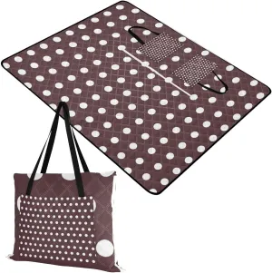 Polka Dots Brown White Picnic Blankets - Extra Large Waterproof Foldable Portable Picnic Blanket, 60"x80" Beach Blanket Outdoor Mat for Grass Park, Hiking, Travel