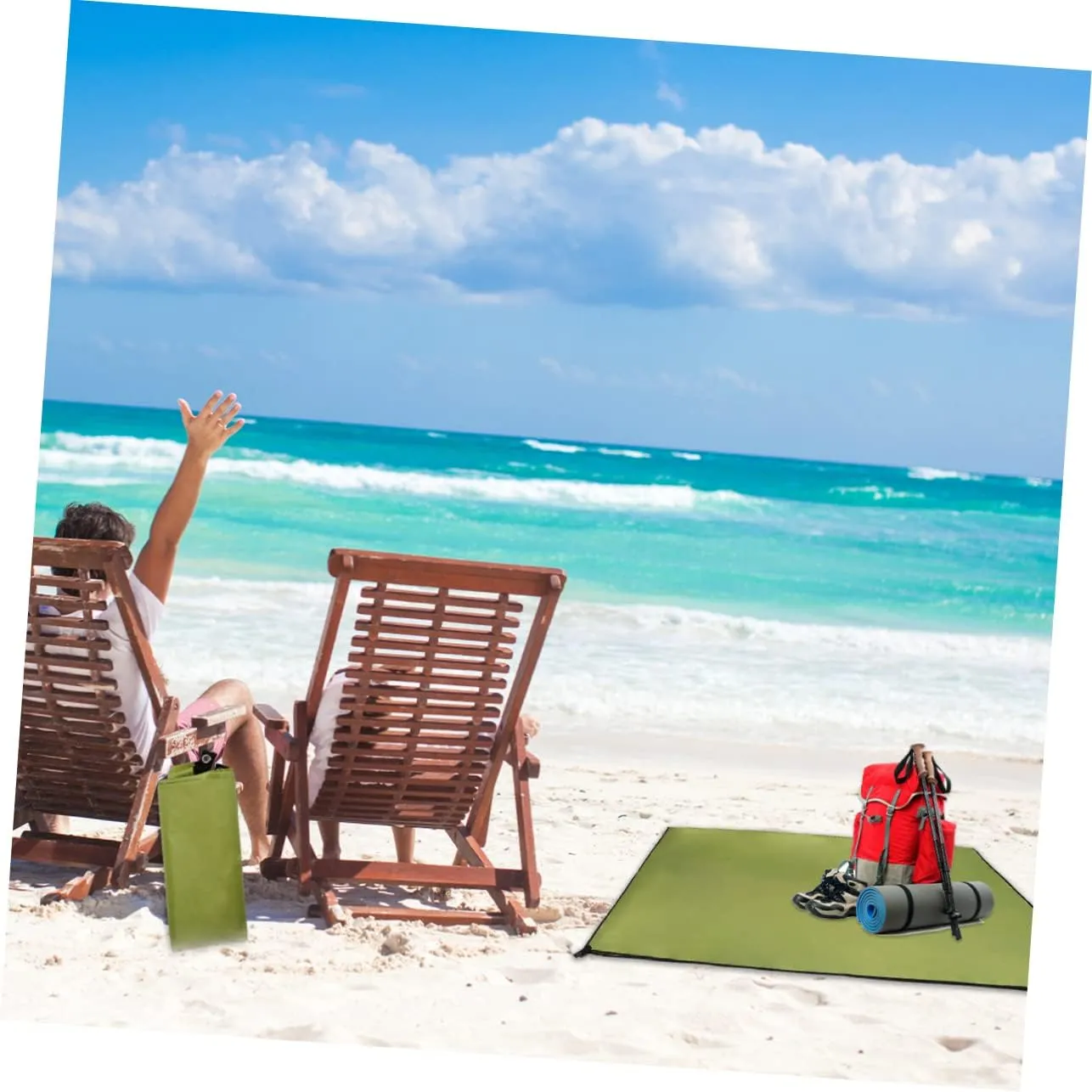 POPETPOP 1pc Portable Outdoor Blanket Oxford Cloth Mat for Beach Camping Hiking Picnics Uv Lightweight Green