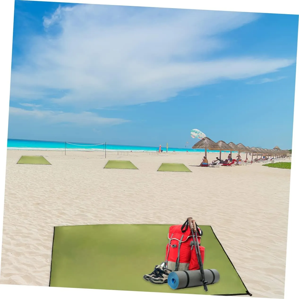 POPETPOP 1pc Portable Outdoor Blanket Oxford Cloth Mat for Beach Camping Hiking Picnics Uv Lightweight Green