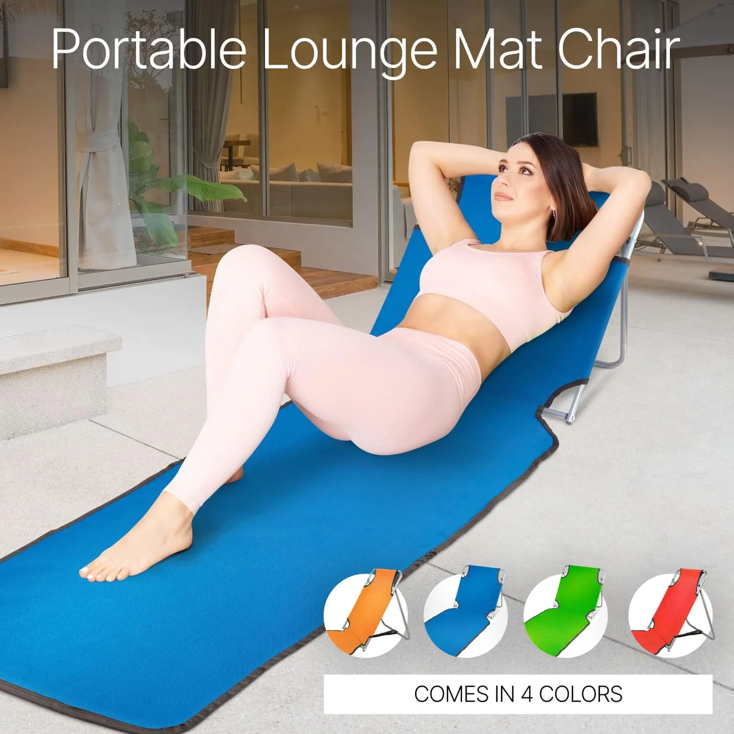 Portable Beach Mat Lounge Folding Chair – Folds Flat for Travel Adjustable Reclining Back – Outdoor Lightweight for Kids and Adults(Blue)
