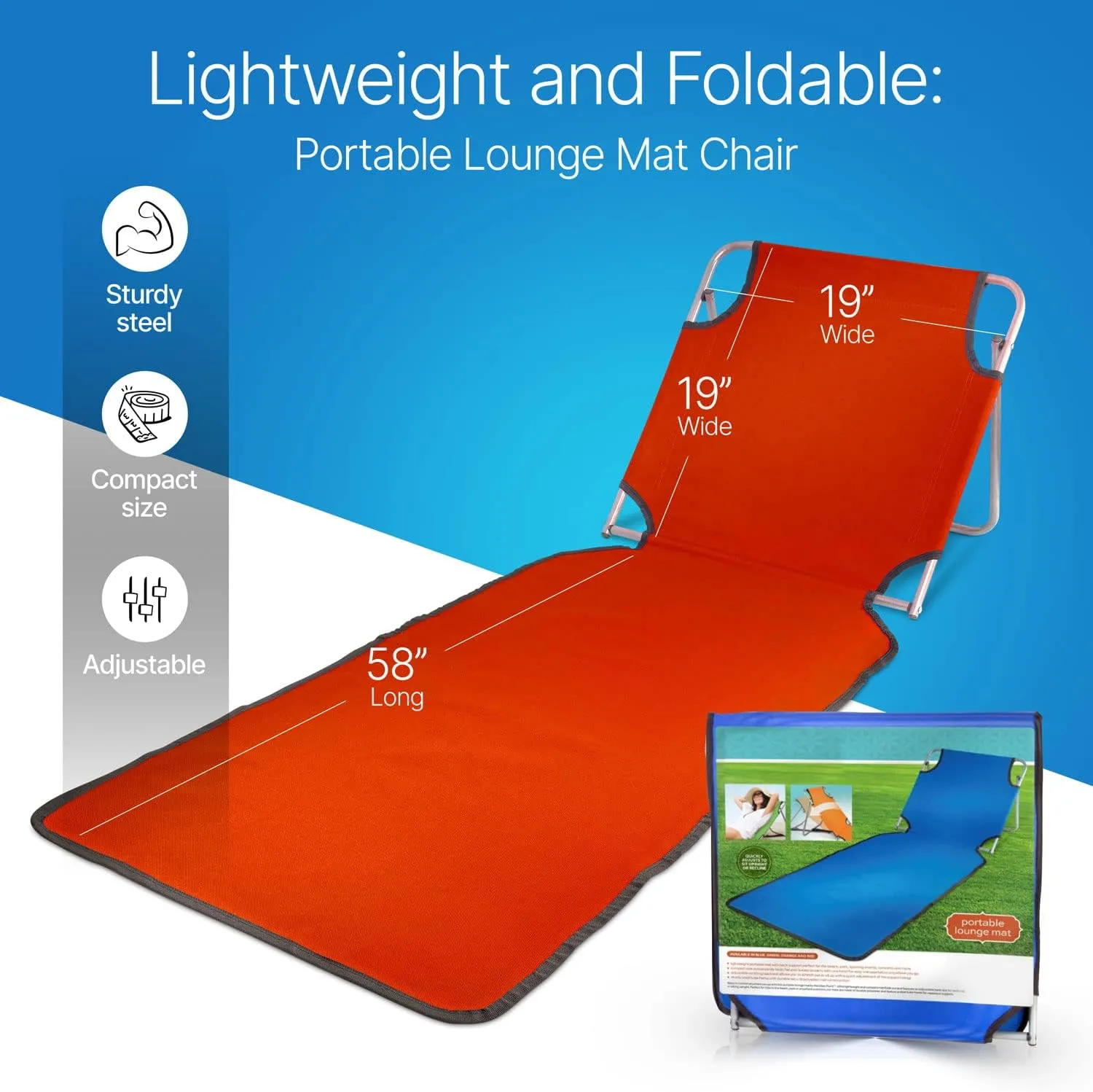 Portable Beach Mat Lounge Folding Chair – Folds Flat for Travel Adjustable Reclining Back – Outdoor Lightweight for Kids and Adults(Blue)