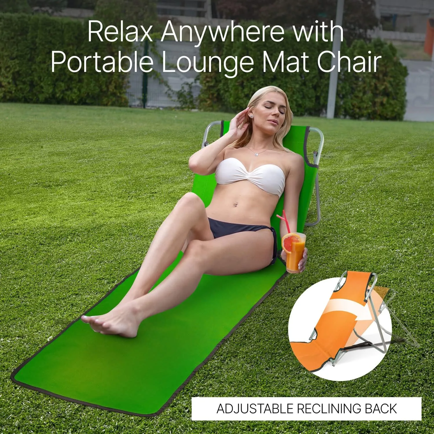 Portable Beach Mat Lounge Folding Chair – Folds Flat for Travel Adjustable Reclining Back – Outdoor Lightweight for Kids and Adults(Blue)