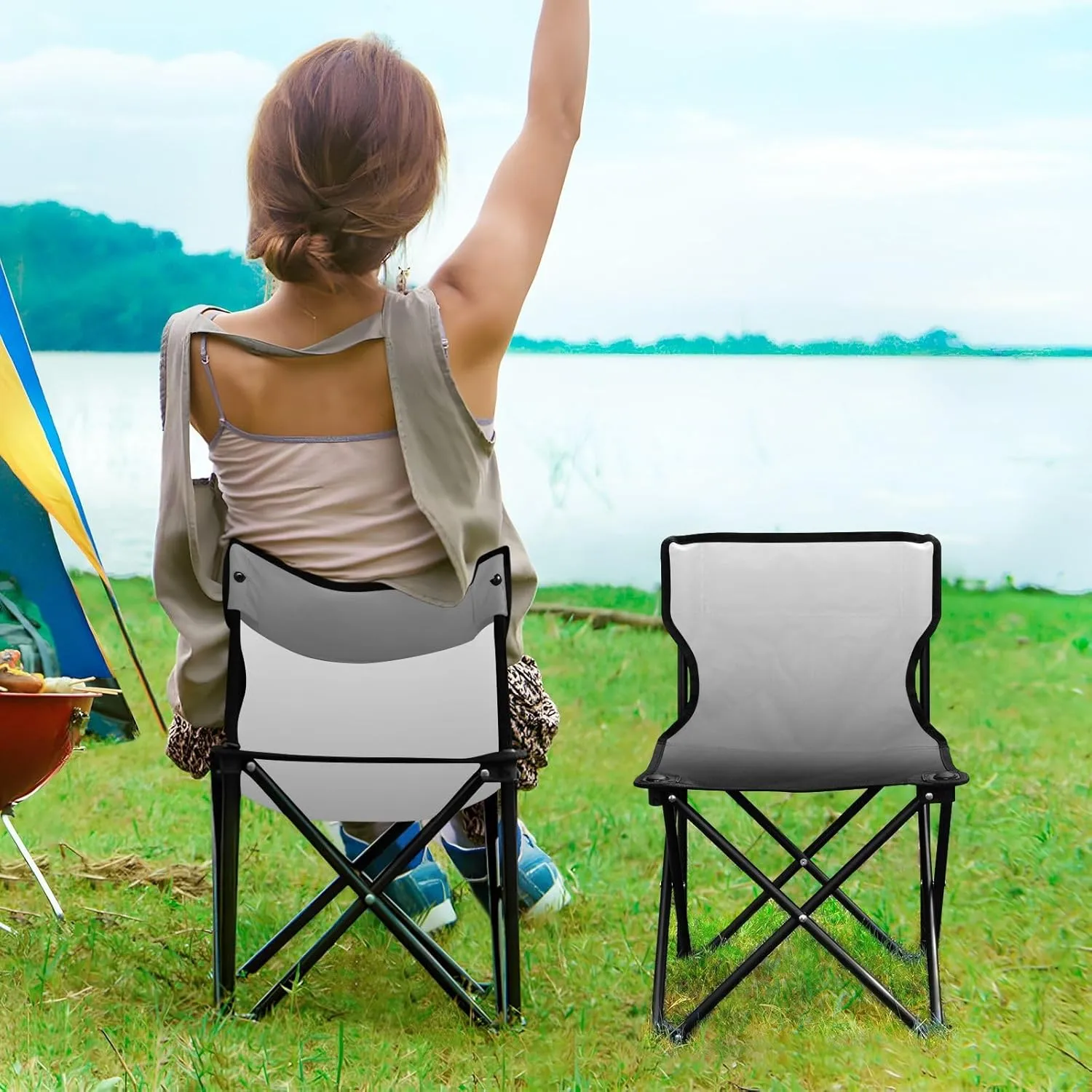 Portable Camping Chairs Black Lightweight Folding Chair for Camping, Beach, Picnic, Travel and Sports with Carry Bag 20810-1