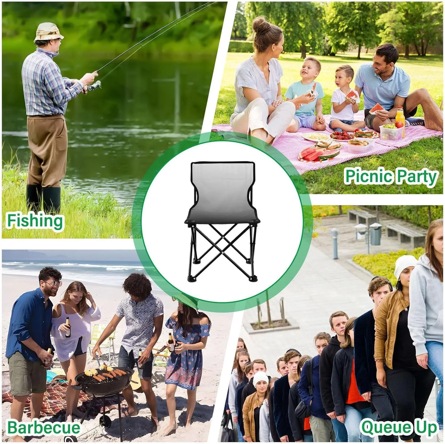 Portable Camping Chairs Black Lightweight Folding Chair for Camping, Beach, Picnic, Travel and Sports with Carry Bag 20810-1