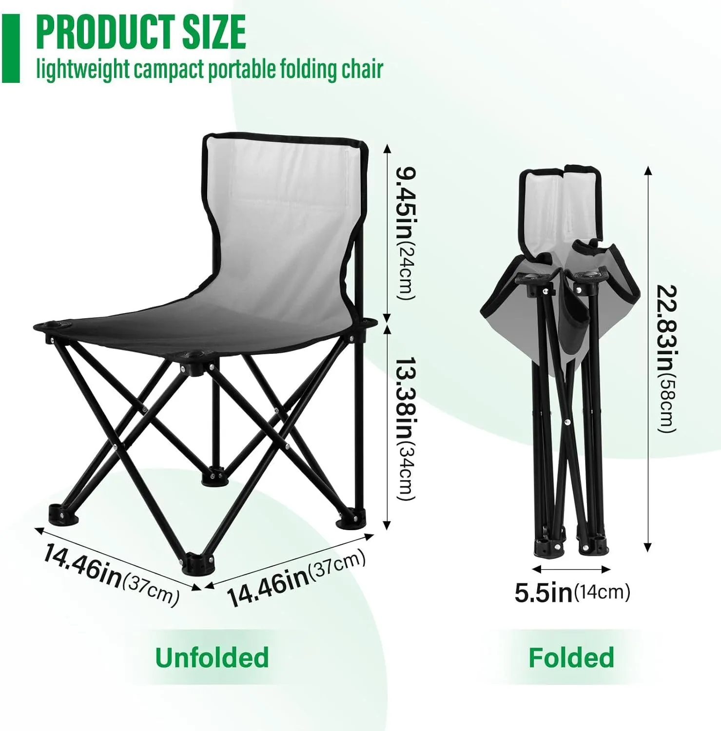 Portable Camping Chairs Black Lightweight Folding Chair for Camping, Beach, Picnic, Travel and Sports with Carry Bag 20810-1