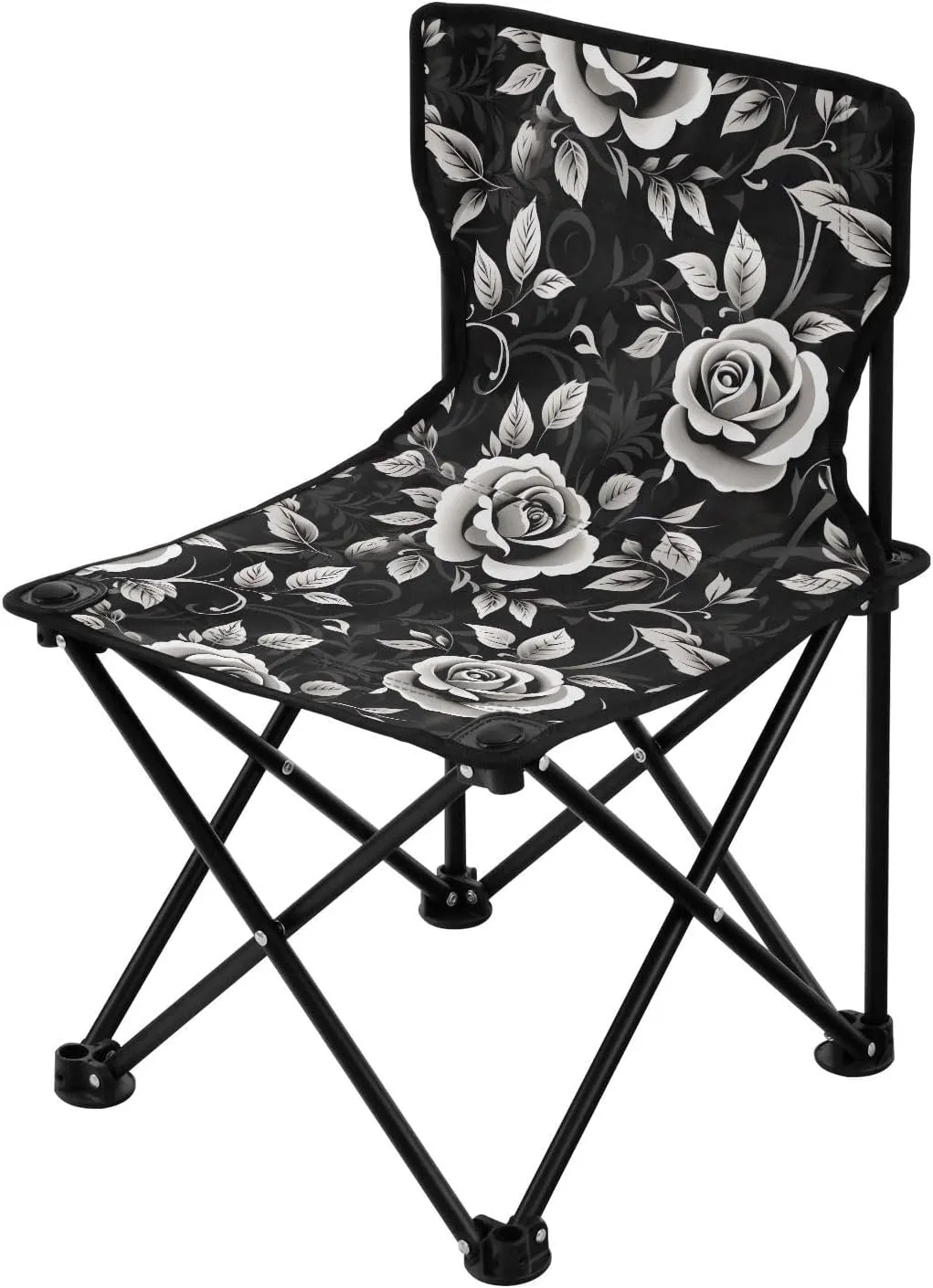 Portable Camping Chairs Flowers Floral Black Gray Lightweight Folding Chair for Camping, Beach, Picnic, Travel and Sports with Carry Bag 20851596