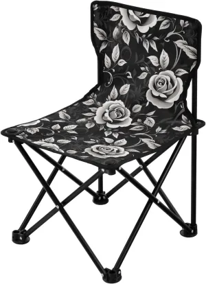 Portable Camping Chairs Flowers Floral Black Gray Lightweight Folding Chair for Camping, Beach, Picnic, Travel and Sports with Carry Bag 20851596