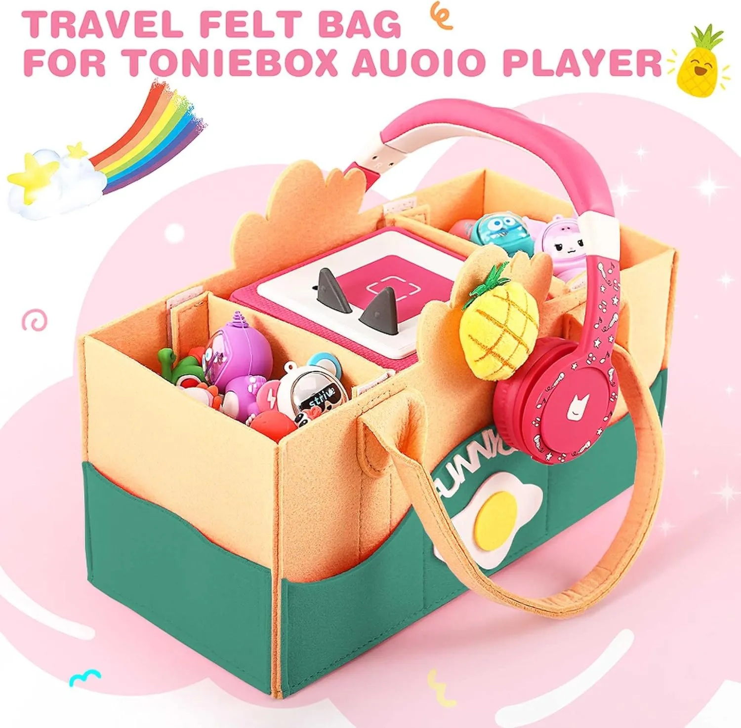 Portable Carrying Case Compatible with Toniebox Starter Set and Tonies Figurines,Travel Felt Cloth Musical Toy Folding Bag for Toniebox Accessories (Blue Pattern)