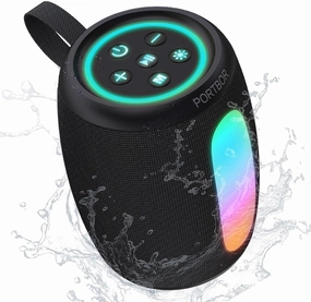 Portable Bluetooth Speaker, Powerful Stereo Sound Small Wireless Speaker with Lights, IPX5 Waterproof, BT5.3 with AUX Input, TWS Pairing, for Outdoor Home Party Camping, Electronics Gifts for Him Her