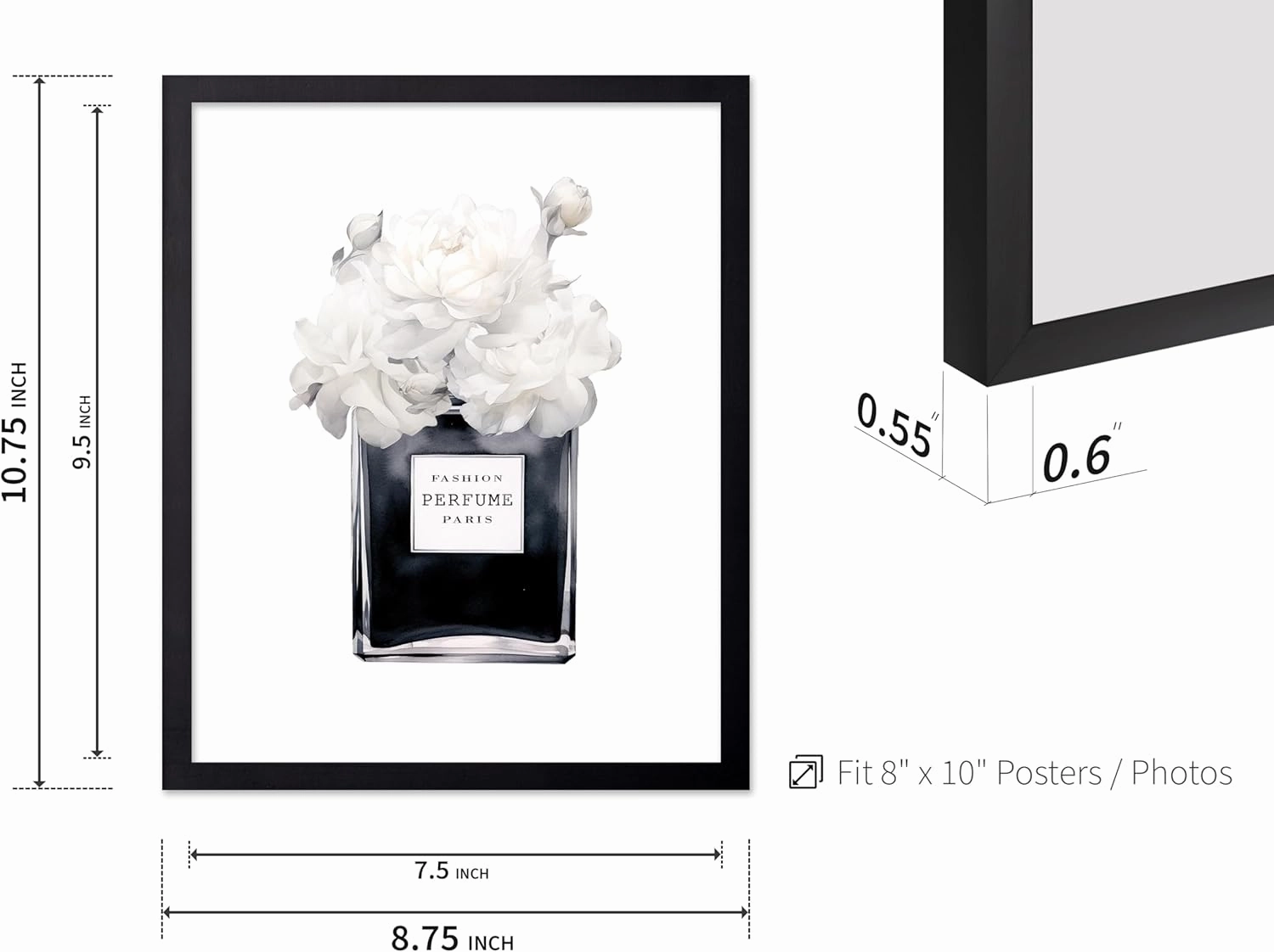 Poster Master 4-Piece Fashion Poster - Black Designer Print - Perfume Art - High Heels Art - Paris Art - Gift for Her & Fashionista - Glamour Decor for Bedroom or Girls Room, 8x10 Black Framed
