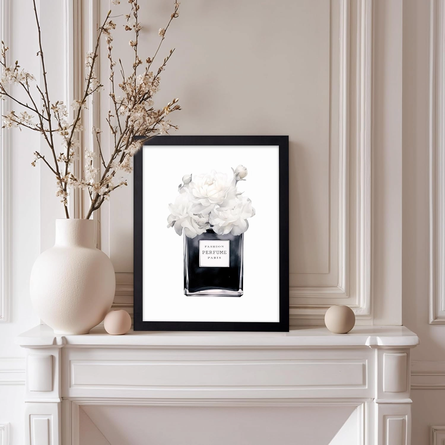 Poster Master 4-Piece Fashion Poster - Black Designer Print - Perfume Art - High Heels Art - Paris Art - Gift for Her & Fashionista - Glamour Decor for Bedroom or Girls Room, 8x10 Black Framed
