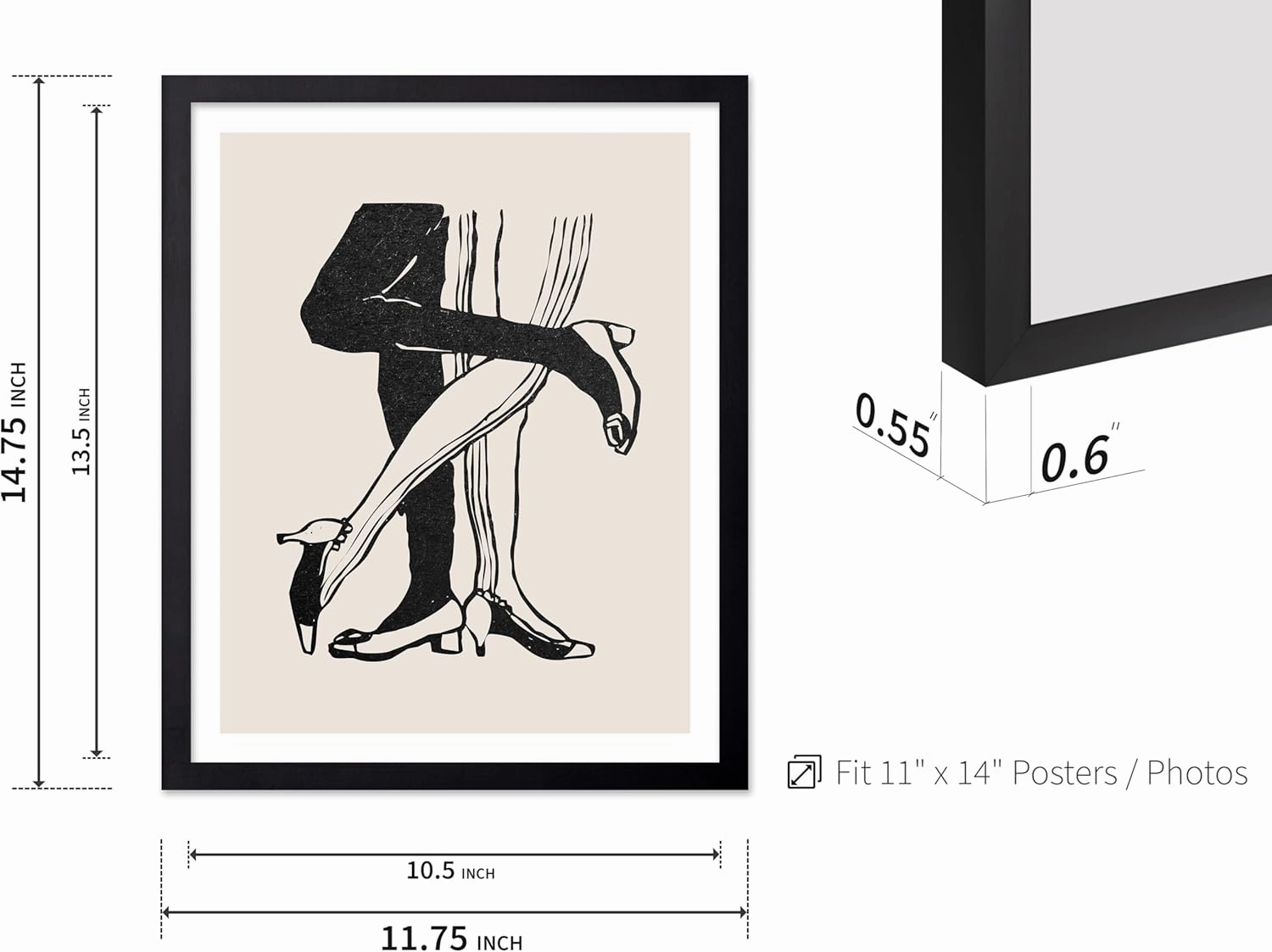 Poster Master Women in High Heels Poster - Retro Fashion Print - Woman Art - Girly Art - Sketch Art - Abstract Art - Line Art - Chic Boho Art - Great Girls Bedroom Wall Decor, 11x14 Black Framed