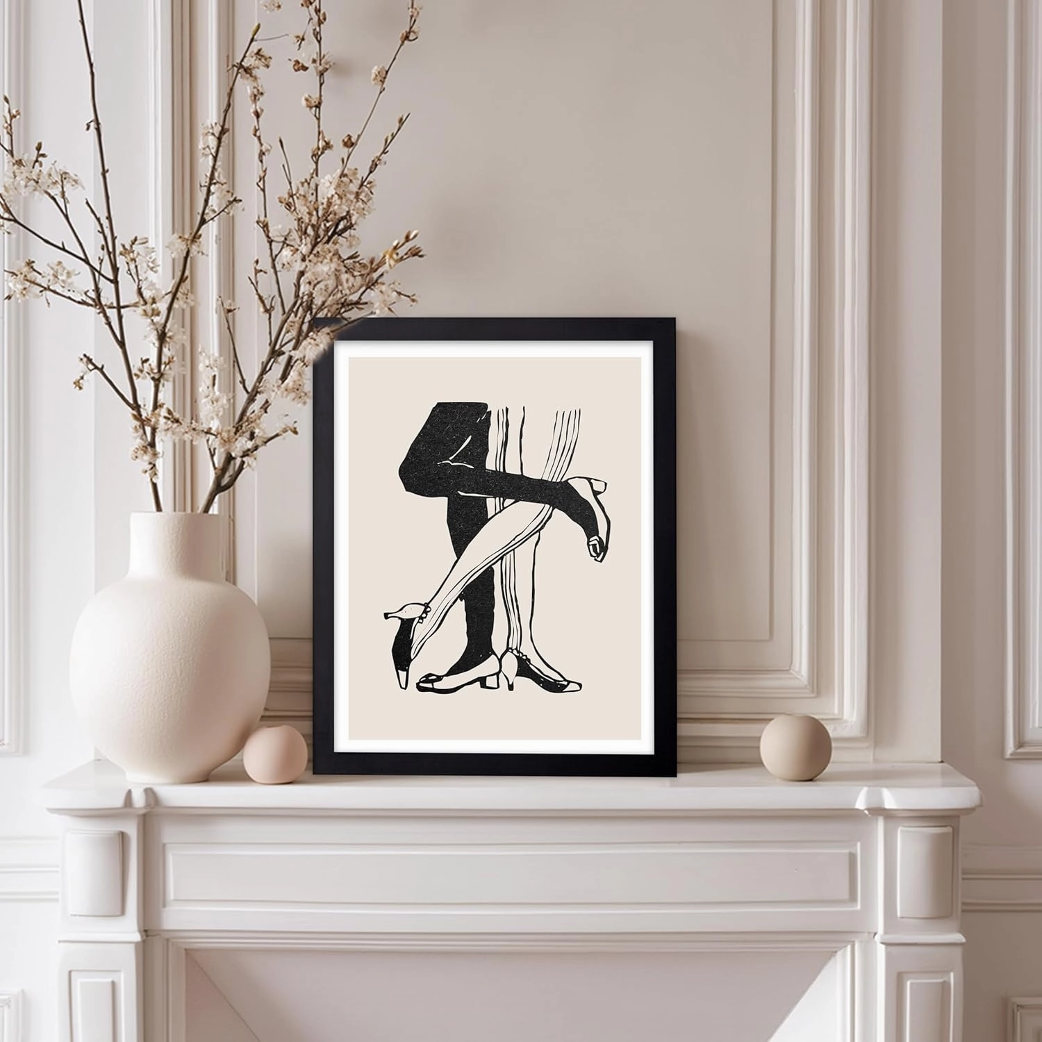 Poster Master Women in High Heels Poster - Retro Fashion Print - Woman Art - Girly Art - Sketch Art - Abstract Art - Line Art - Chic Boho Art - Great Girls Bedroom Wall Decor, 11x14 Black Framed