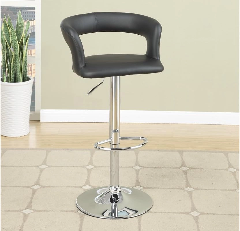 Poundex 2 Piece PU Wide Back Barstool Set Bar Stool, Black