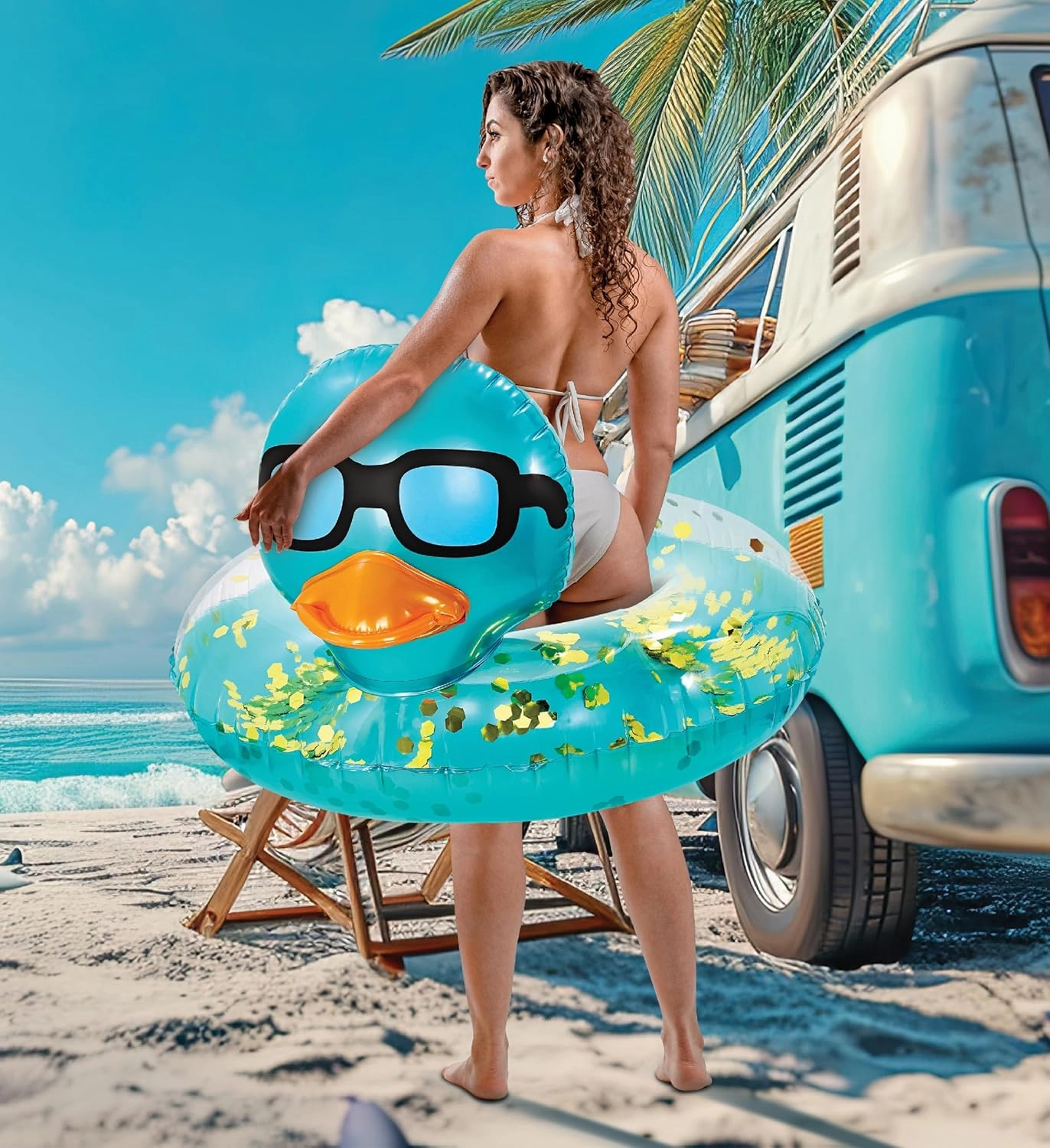 POZA Inflatable Duck Pool Float Tube- Heavy Duty Vinyl UV Resistant Confetti Pool Duck Floatie, Animal Pool Float Swim Ring Pool Inflatables for Kids and Adults for Beach, Party, Vacation