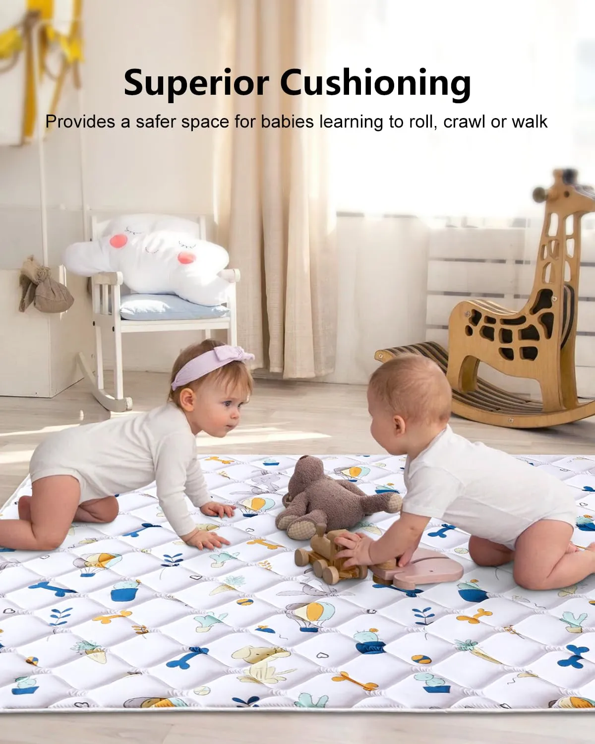 Premium Foam Baby Play Mat 50" X 50", Thicken One-Piece Crawling Mat, Non-Slip Cushioned Baby Playmats for Infants, Babies, Toddlers, Foldable and Machine Washable