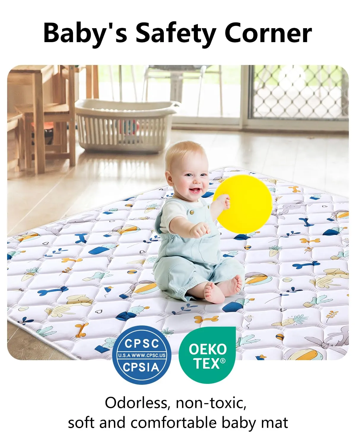 Premium Foam Baby Play Mat 50" X 50", Thicken One-Piece Crawling Mat, Non-Slip Cushioned Baby Playmats for Infants, Babies, Toddlers, Foldable and Machine Washable