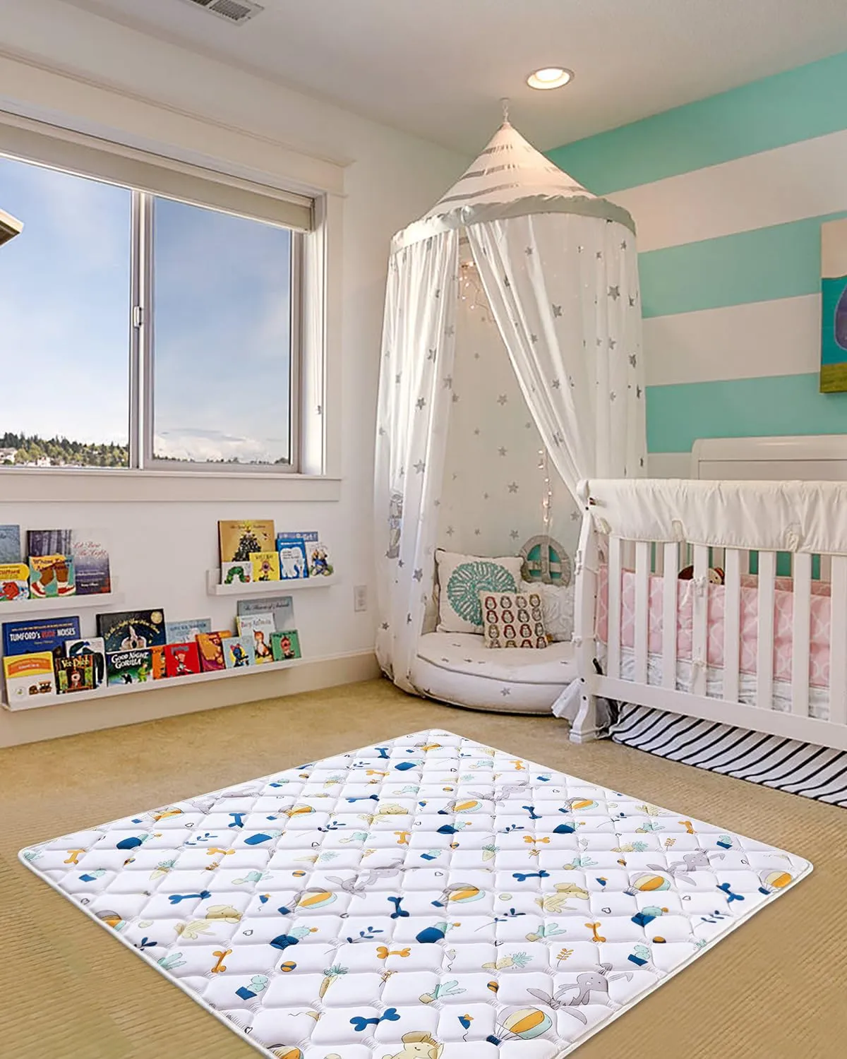 Premium Foam Baby Play Mat 50" X 50", Thicken One-Piece Crawling Mat, Non-Slip Cushioned Baby Playmats for Infants, Babies, Toddlers, Foldable and Machine Washable