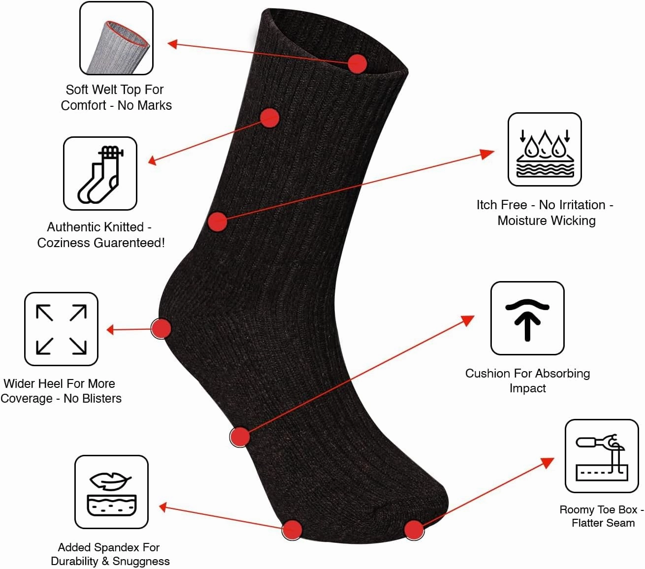 Premium Heavy Wool Socks For Women - Soft, Stylish, Durable Socks, Heavyweight, Crew Length Wool Socks, Size 5-10