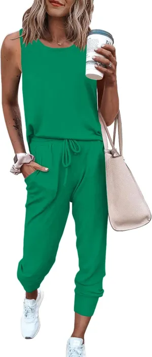 PRETTYGARDEN Women's Two Piece Outfit Sets Casual Summer Sleeveless Crewneck Tops and Sweatpants Active Tracksuit Lounge Wear