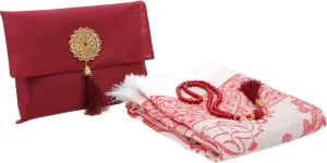 Prien Muslim Prayer Rug with Tasbih and Portable Bag, Muslim Gift for Women Men, Mubarak Islamic Box, Soft Mat Islam Gifts Set, Turkish Sajadah for Ramadan, Eid, Hajj, Travel, Pray (Red)