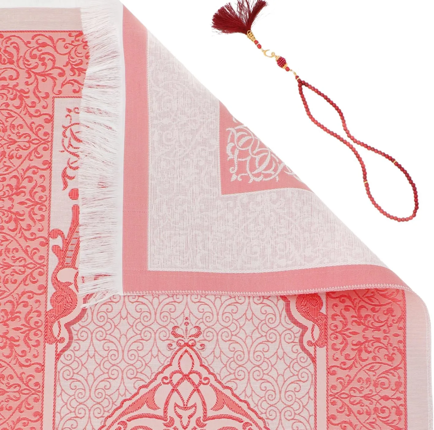 Prien Muslim Prayer Rug with Tasbih and Portable Bag, Muslim Gift for Women Men, Mubarak Islamic Box, Soft Mat Islam Gifts Set, Turkish Sajadah for Ramadan, Eid, Hajj, Travel, Pray (Red)