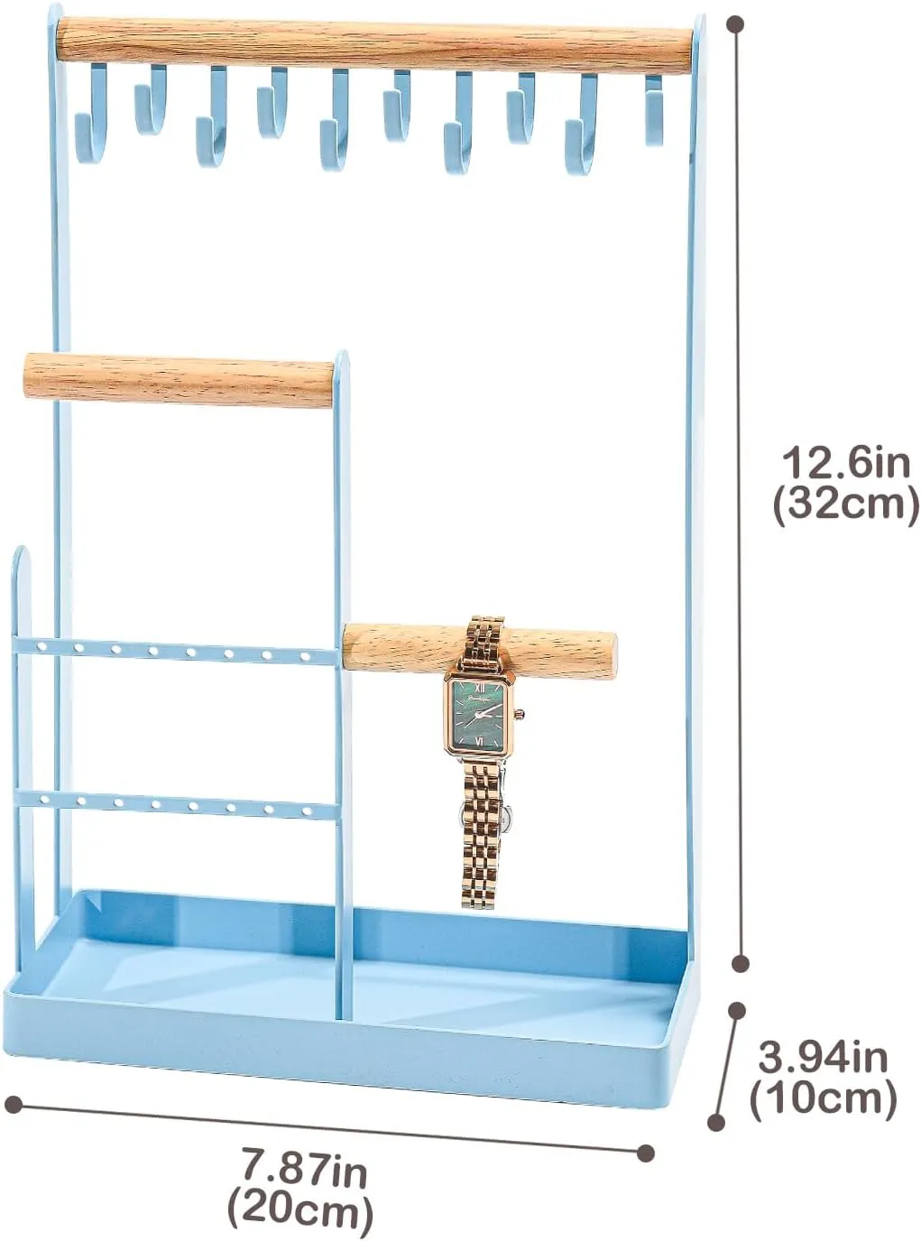 ProCase Jewelry Organizer Stand Holder, 4-Tier Necklace Organizer with Ring Tray, Small Cute Aesthetic Jewelry Tower Storage Rack Tree for Bracelets Earrings Rings - Blue