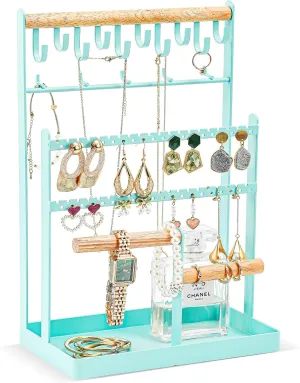 ProCase Jewelry Organizer Stand Necklace Organizer Earring Holder, 6 Tier Jewelry Stand Necklace Holder with 15 Hooks, Jewelry Tower Display Rack Storage Tree for Bracelets Earrings Rings -Aqua