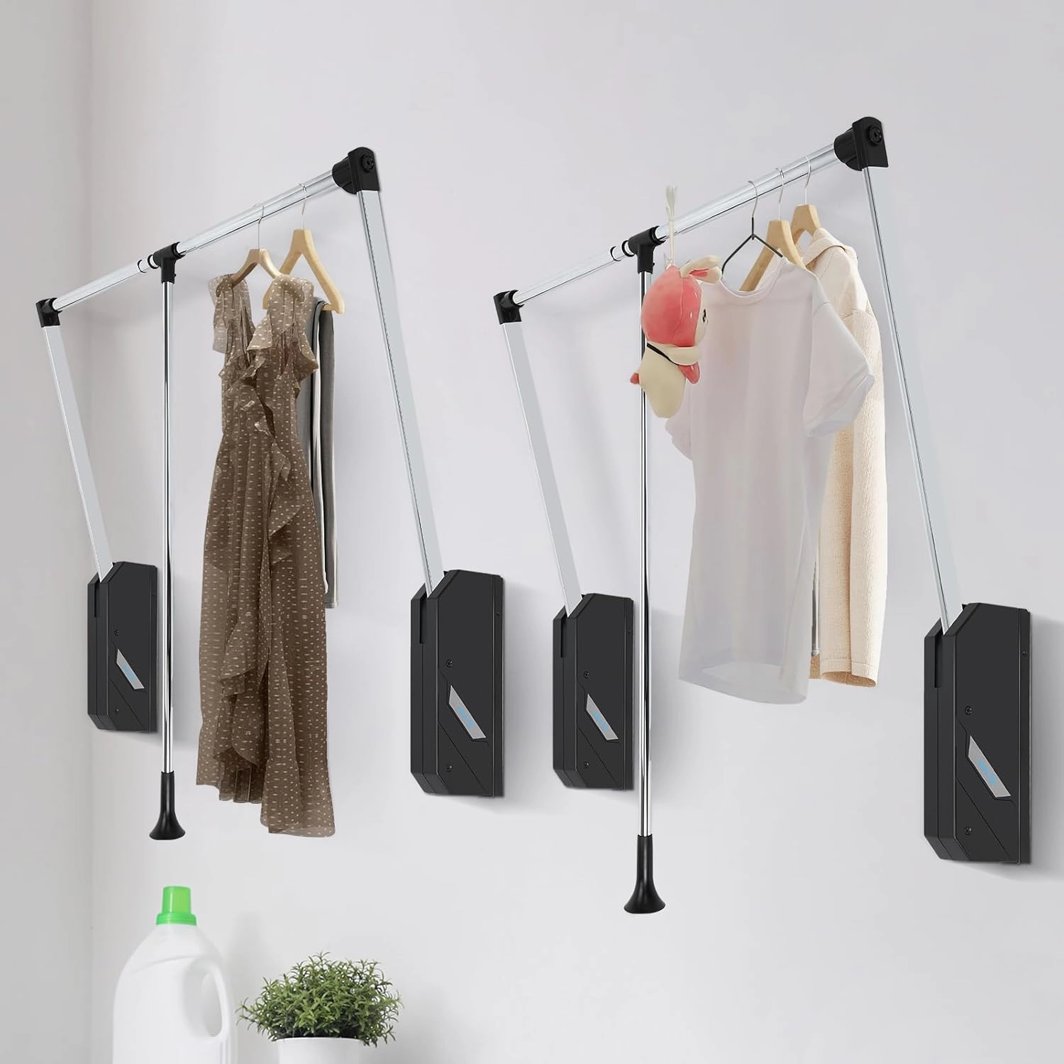 Pull Down Closet Rod 2 Pack, 60 lbs Load Capacity, Stainless Steel Adjustable 26-35 inches Soft-Close Wardrobe Lift Rail Organizer for Hanging Clothes, Two-way Buffering Side & Back Mounted Closet Rod