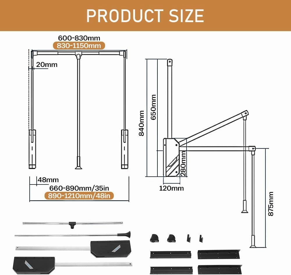Pull Down Closet Rod 2 Pack, 60 lbs Load Capacity, Stainless Steel Adjustable 26-35 inches Soft-Close Wardrobe Lift Rail Organizer for Hanging Clothes, Two-way Buffering Side & Back Mounted Closet Rod