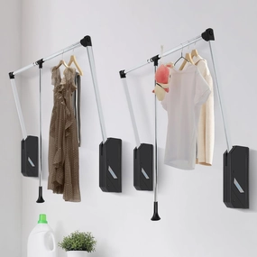 Pull Down Closet Rod 2 Pack, 60 lbs Load Capacity, Stainless Steel Adjustable 26-35 inches Soft-Close Wardrobe Lift Rail Organizer for Hanging Clothes, Two-way Buffering Side & Back Mounted Closet Rod